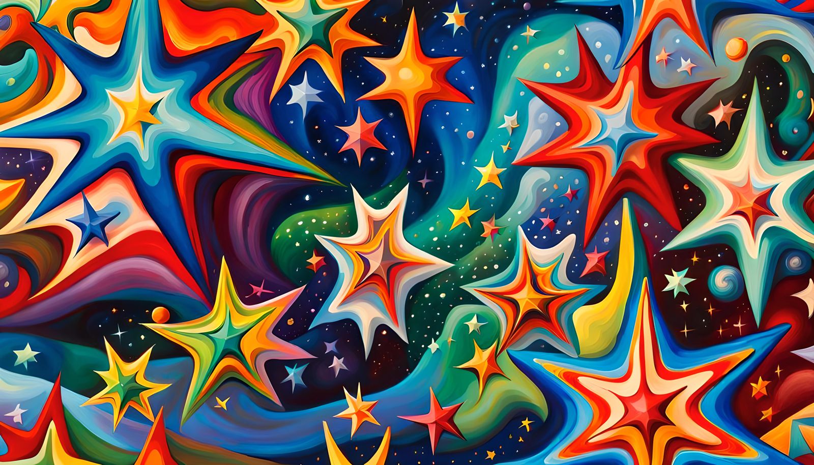 Iridescent Star Family in Abstract Expressionism