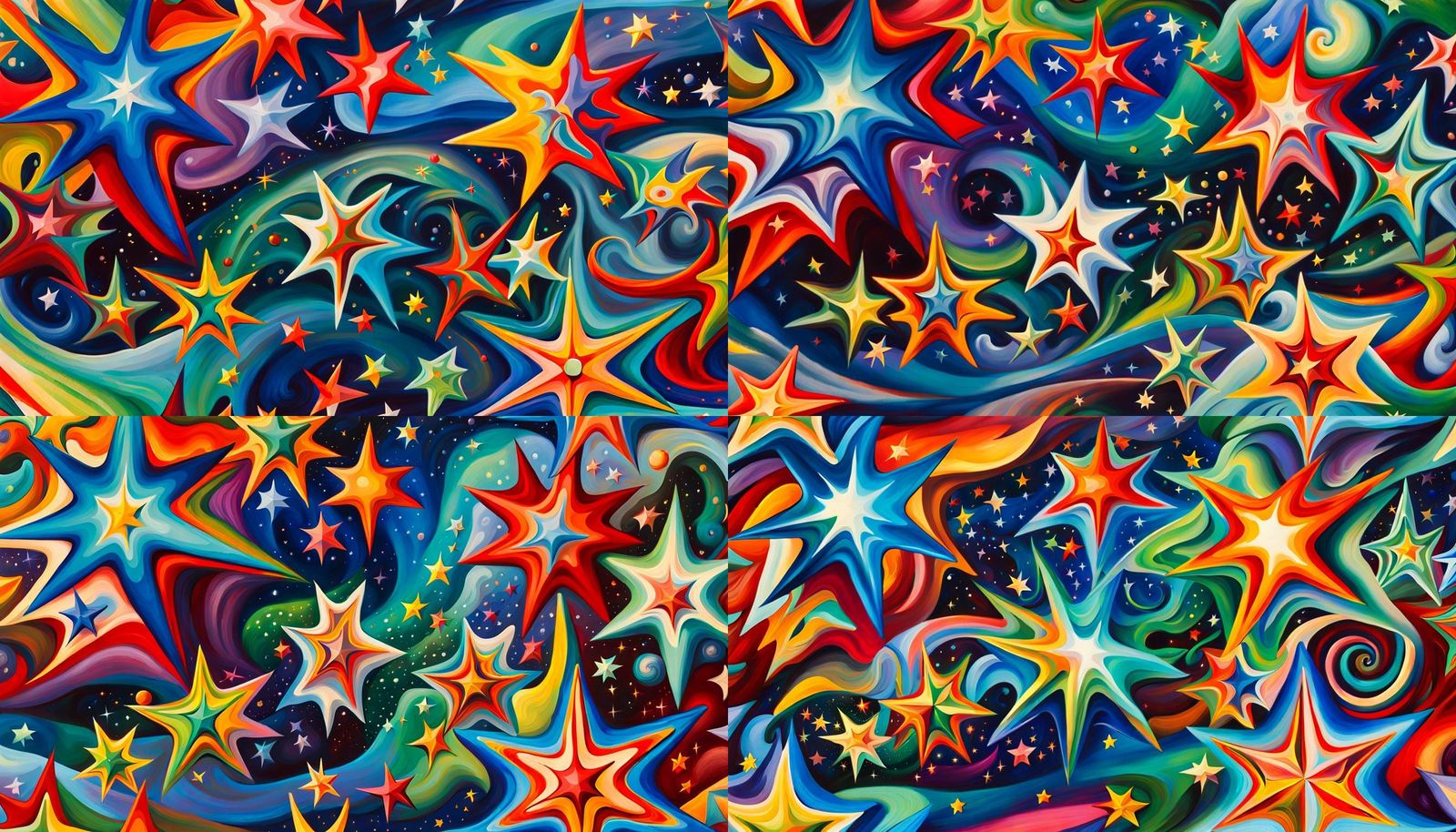 Iridescent Star Cluster in Abstract Expressionist Style