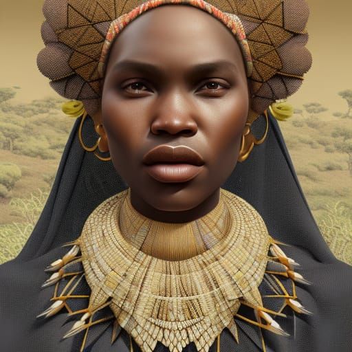 African Tribe Woman Portrait in Art Nouveau Style
