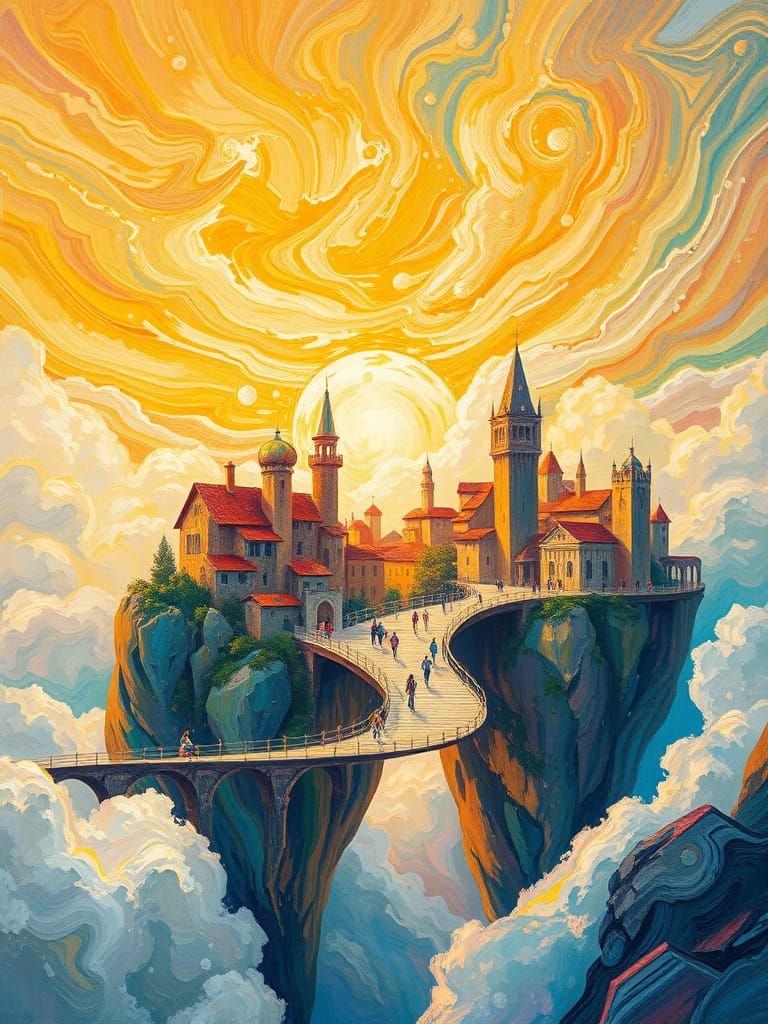 Serene Village in Vibrant, Ethereal Landscape