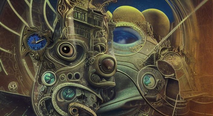 Surreal Life Observer in Dreamy Twilight Landscape