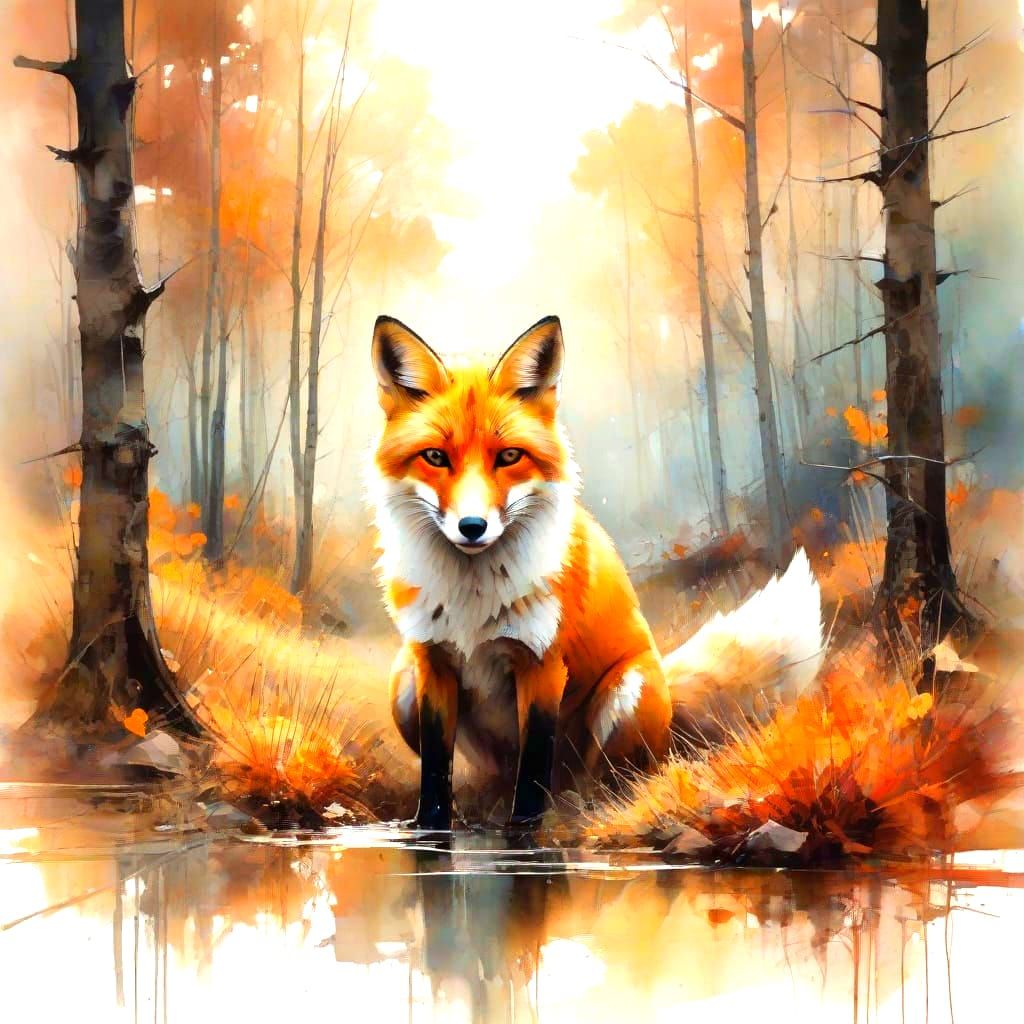 Vibrant Autumn Scene in Mixed Media Art