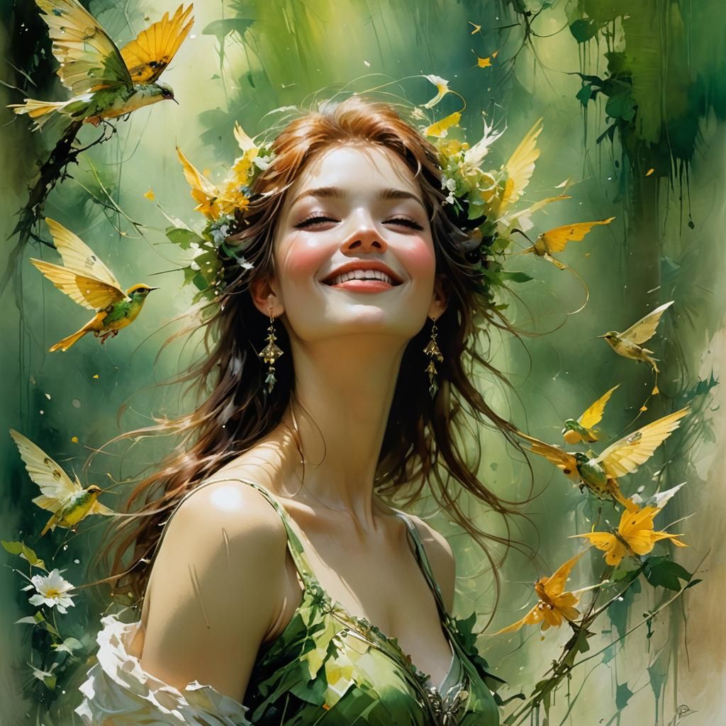 Laughing Woman in Dreamlike Close-up