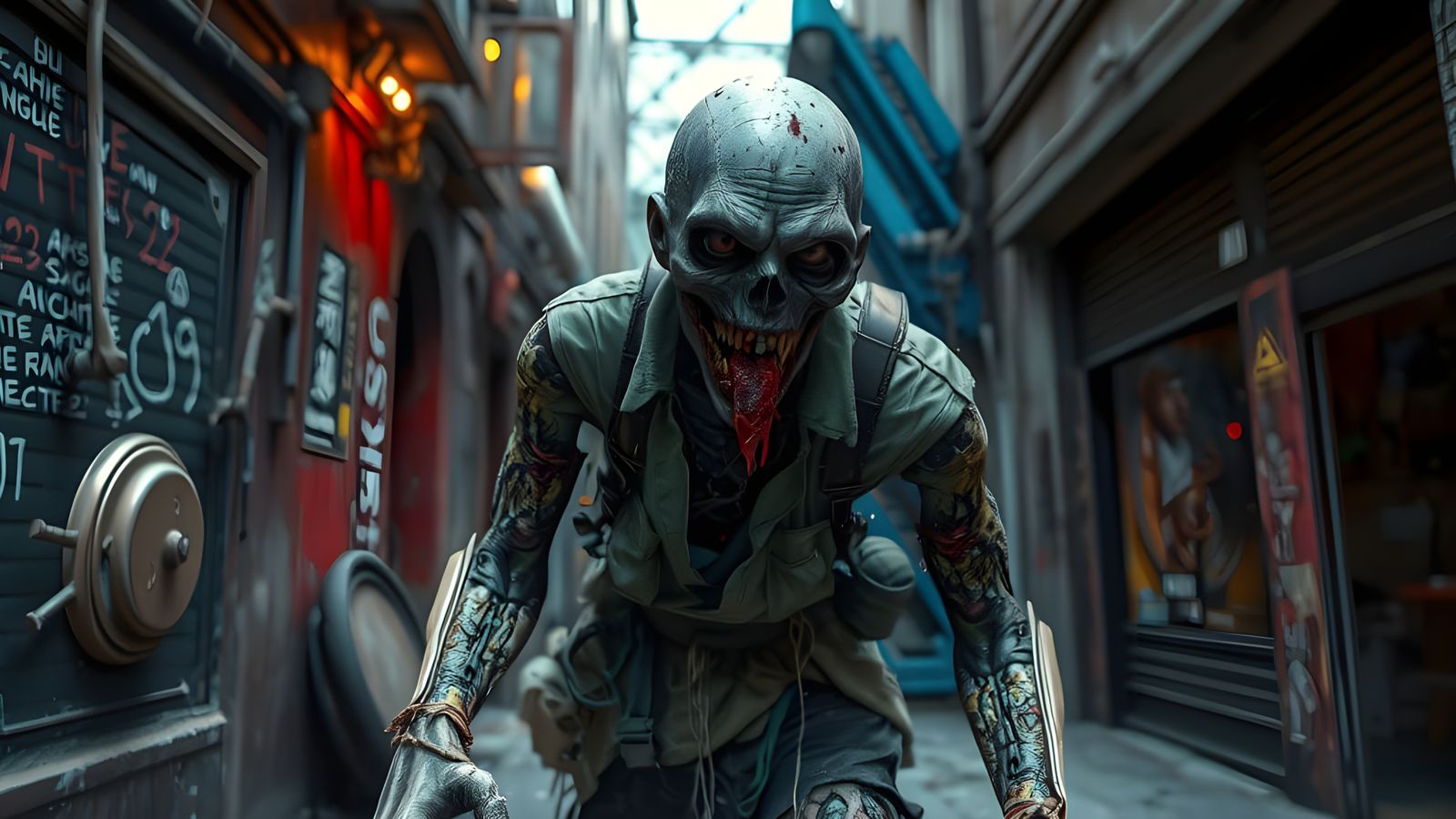 Futuristic Zombie with Leaking Oil and Rusted Body