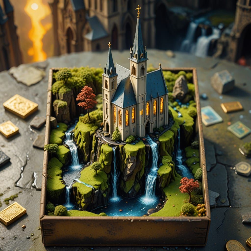 Gothic Surrealism: Miniature City Waterfall