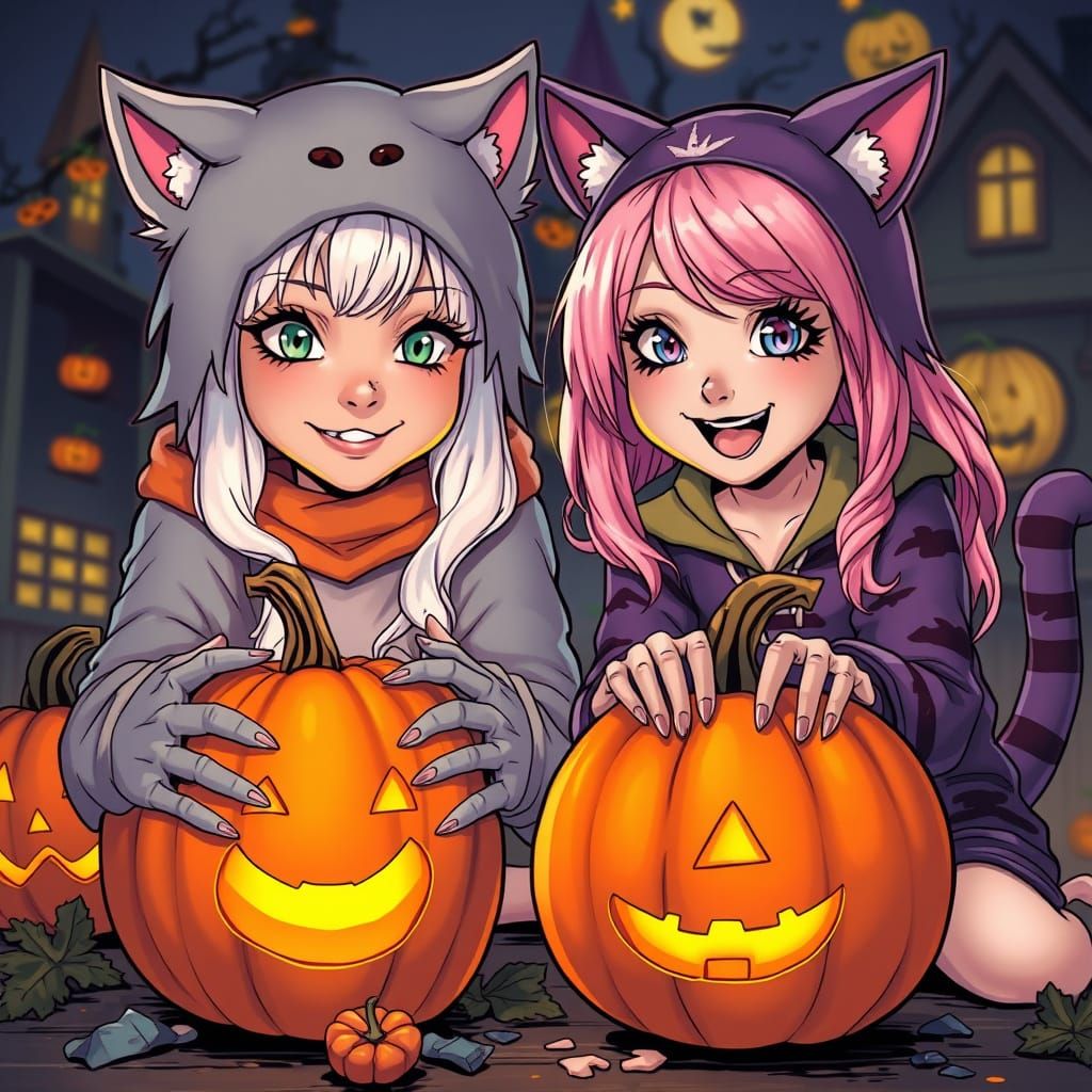 Halloween Pumpkin Carving with Costumed Friends