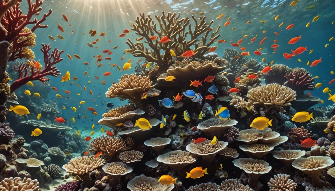Vibrant Coral Reef Teeming with Tropical Fish