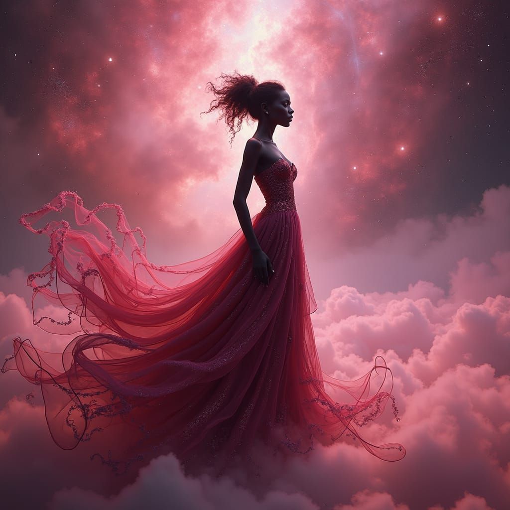Black Goddess Amidst the Pink Galaxy