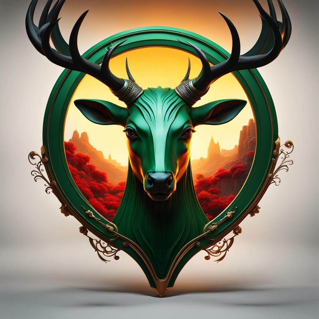 Colorful Deer on Canvas, Detailed Matte Painting