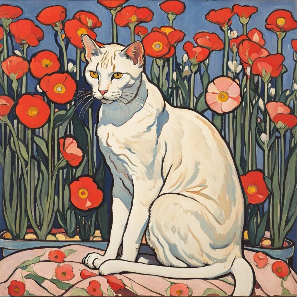 Cat with Flowers: Swiss Modernist Impression