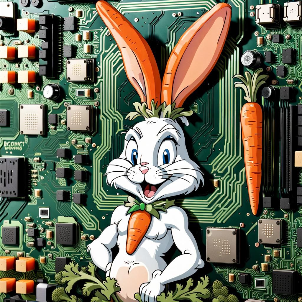 Organic Bugs Bunny Carrot Motherboard Art