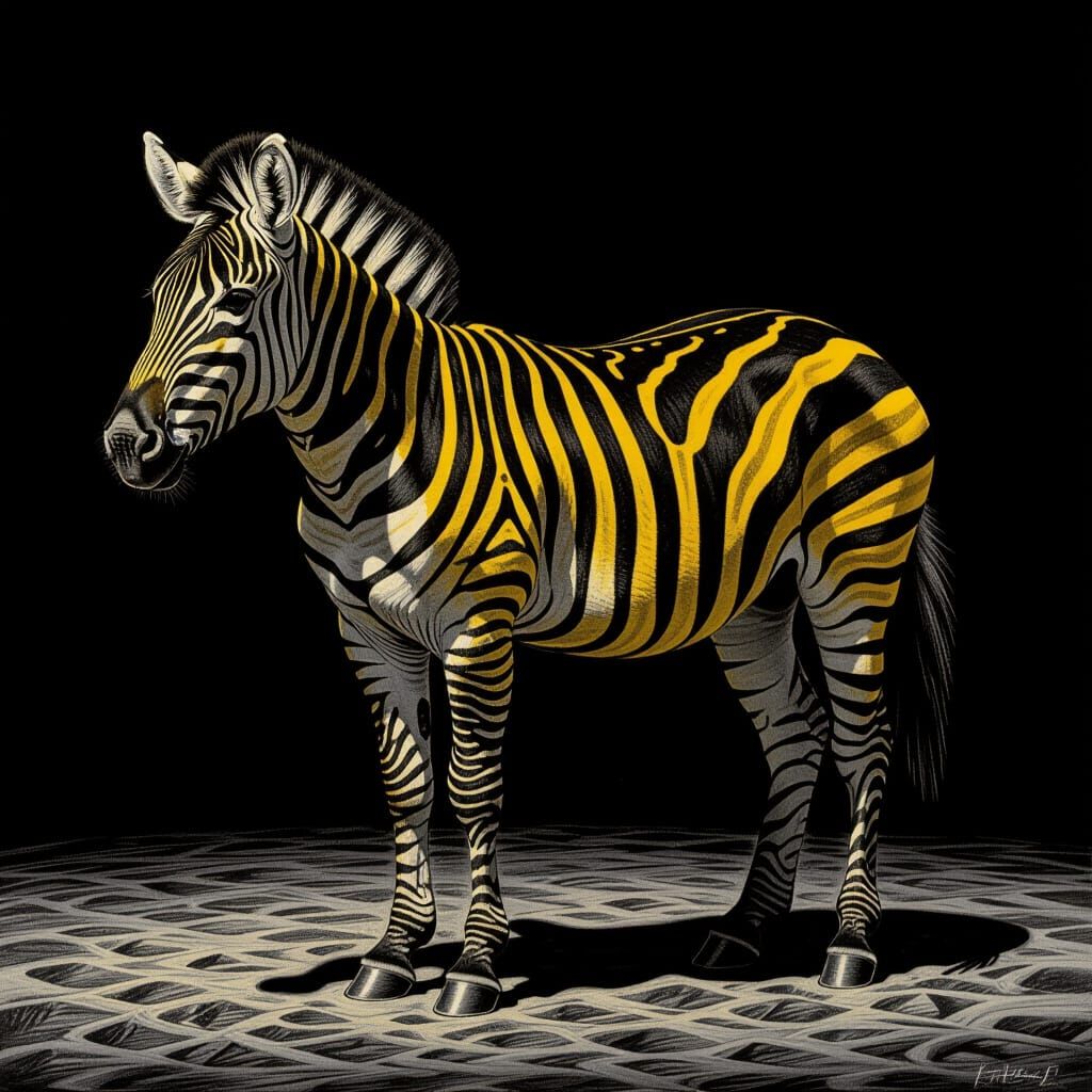 Yellow Striped Zebra Charcoal Drawing