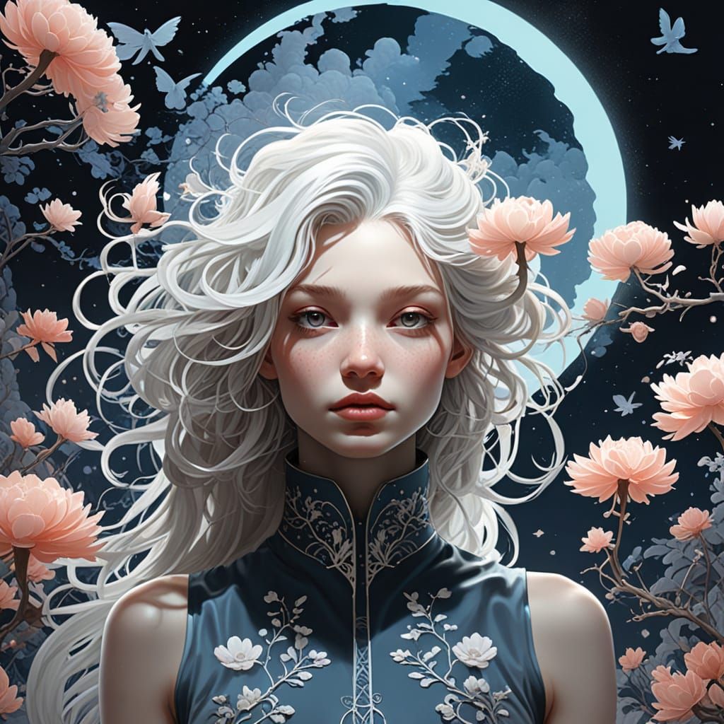 Enchanting Woman Transcends Dark Moon in Whispers of Stardus...