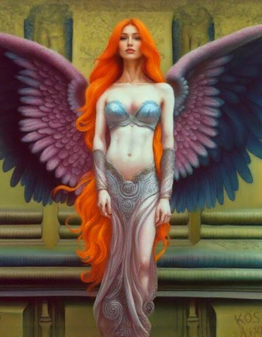 orange hair angel, upper part of head was missing