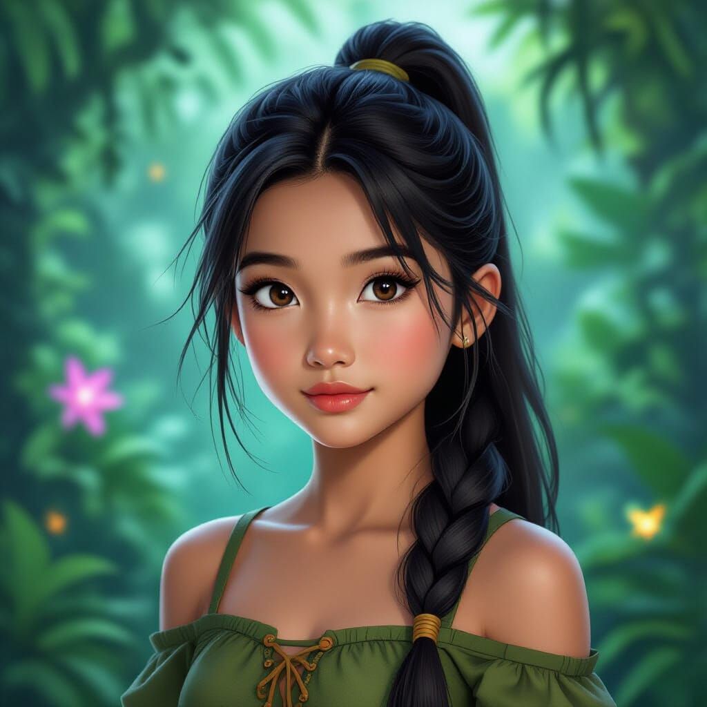 Avatar Style Portrait of Vietnamese Girl in Bioluminescent J...