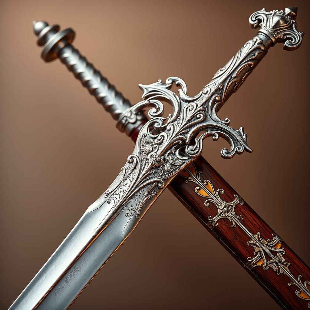 Baroque Silver Sword with Golden Accents