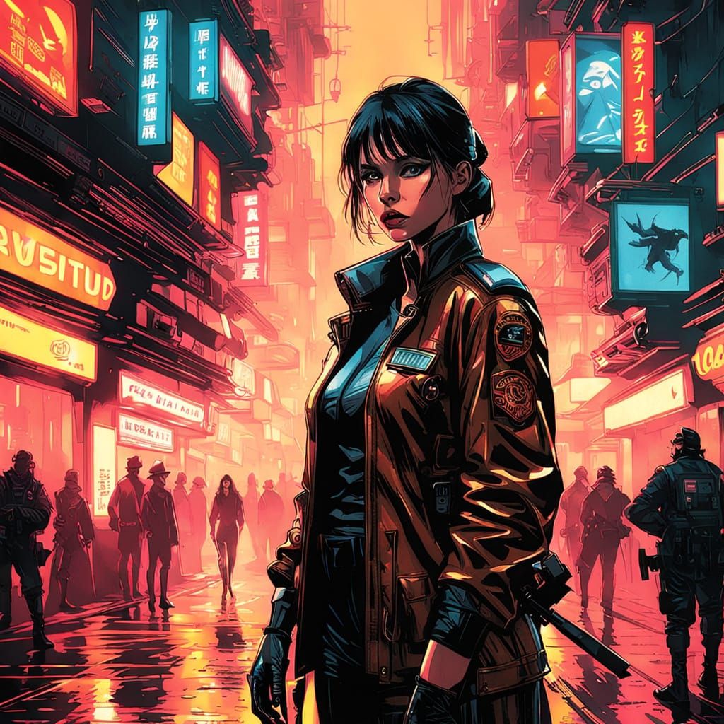 Cyberpunk Tokyo Film Still: Fierce Female Officer