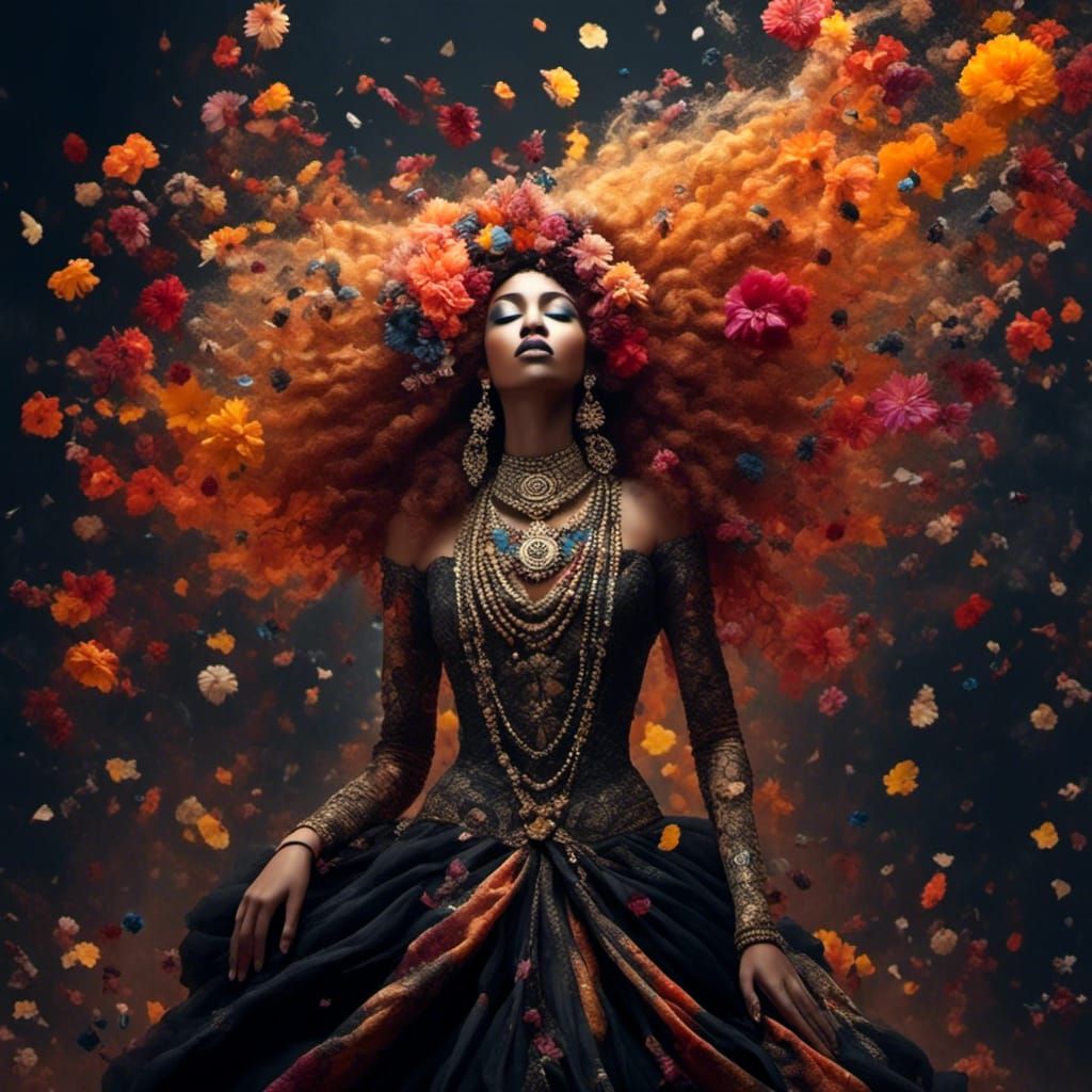 Woman with Scarves in Acrylic Abstract Style