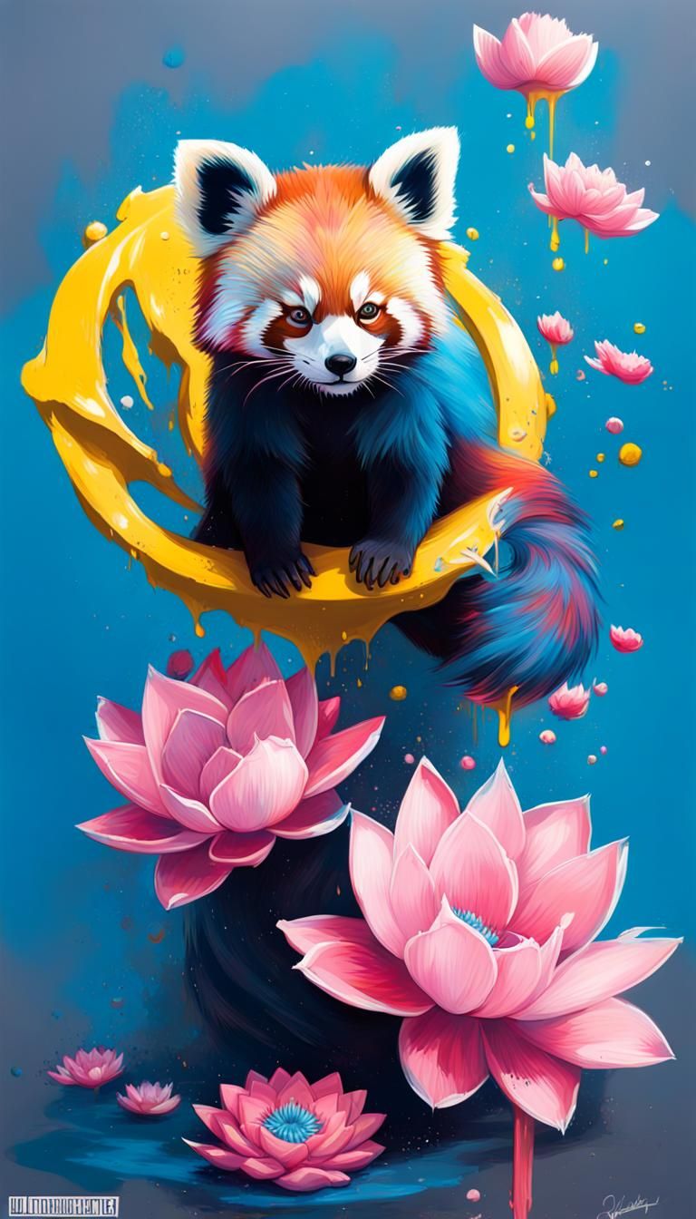 Hybrid Red Panda Blue Jay in Graffiti Art Style