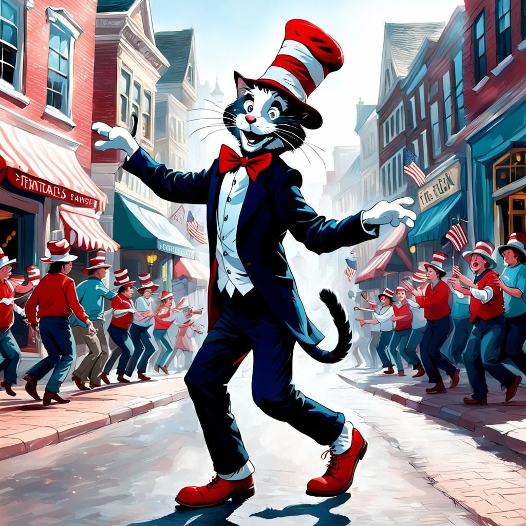 Cat in the Hat Dancing: Colorful Fantasy