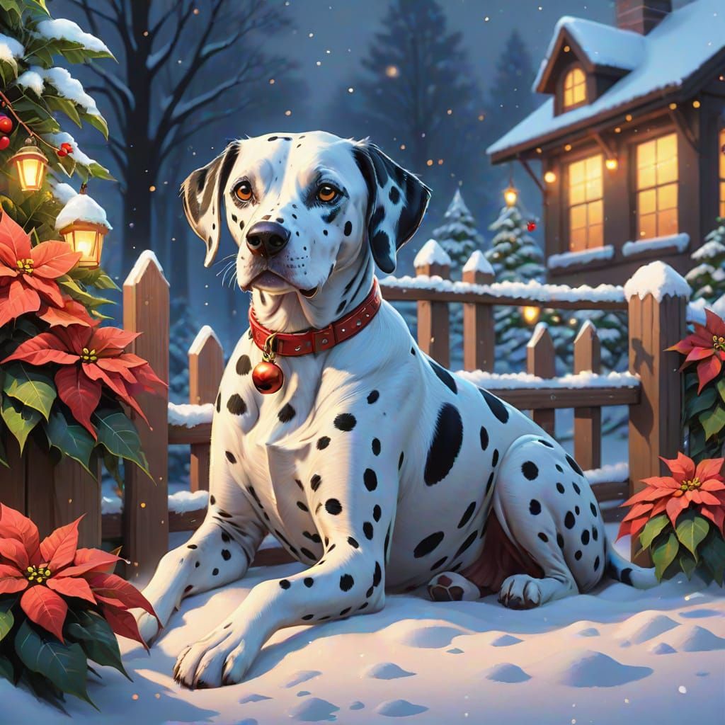 Dalmatian in Snowy Holiday Scene