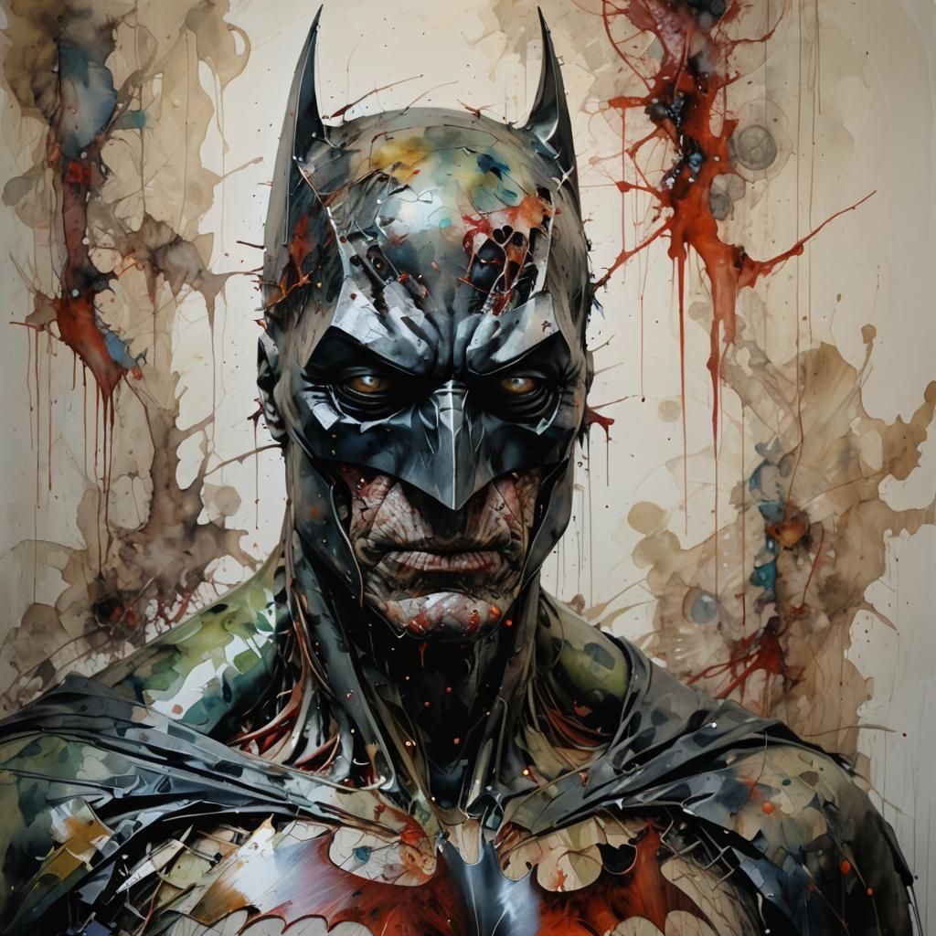 Surreal Zombie Batman Masterpiece in Alcohol Ink Style