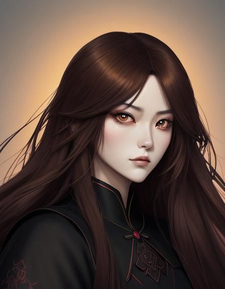 Anime Woman Portrait in Gothic Chic Style