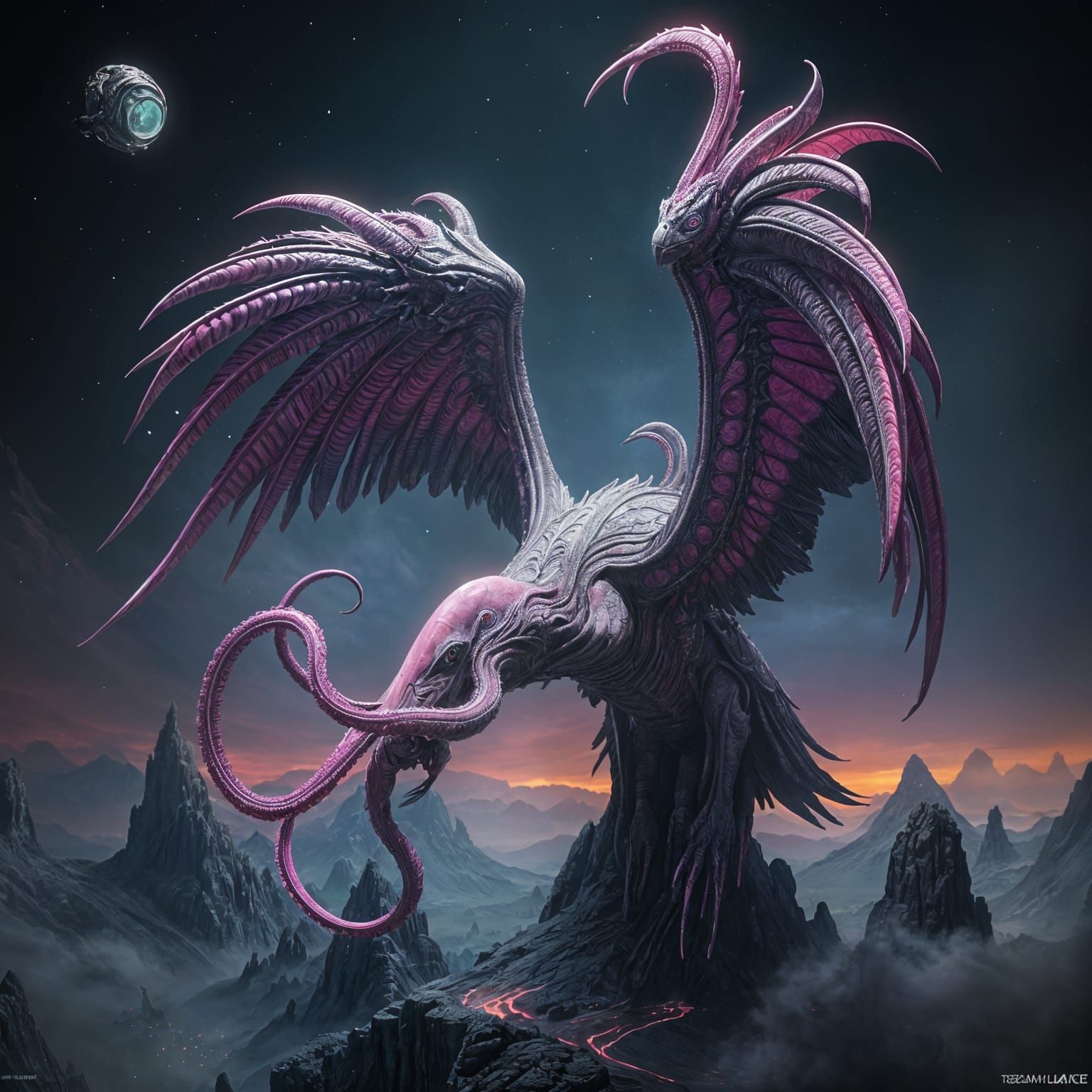 Surreal Vulture Takes Flight with Tentacles