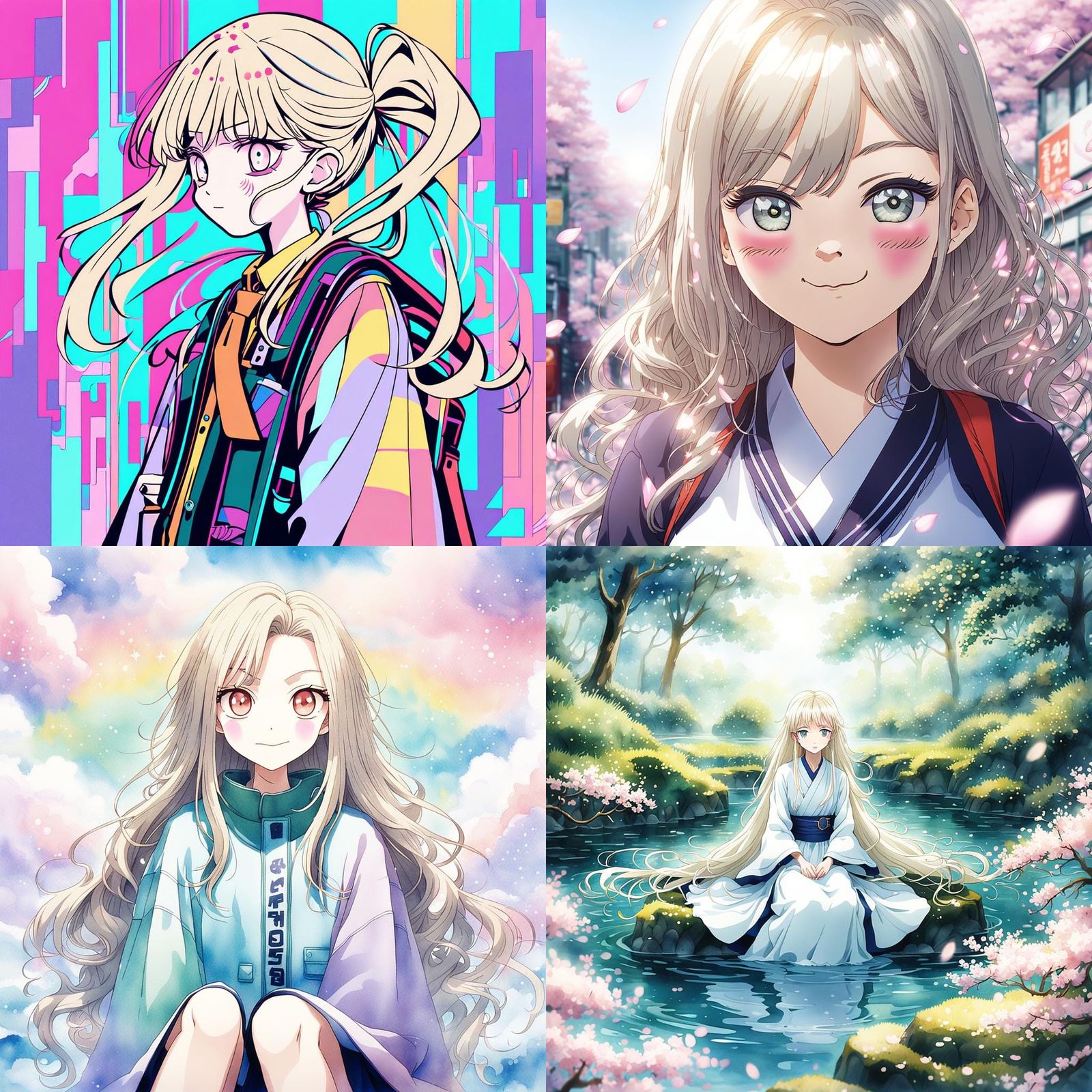 Cute Platinum Blonde Anime Girl in Manga Style