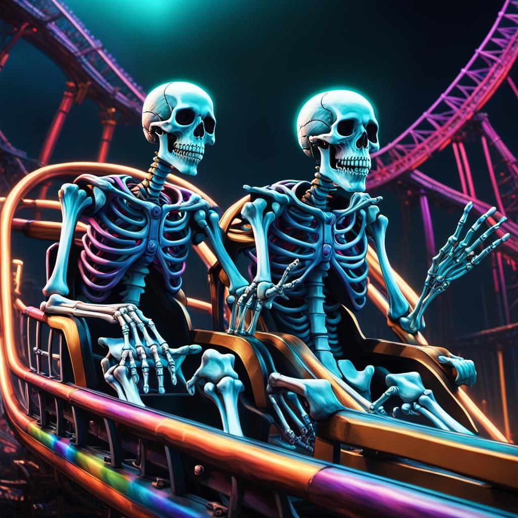 Skeletons Ride a Roller Coaster: Dark Fantasy Art