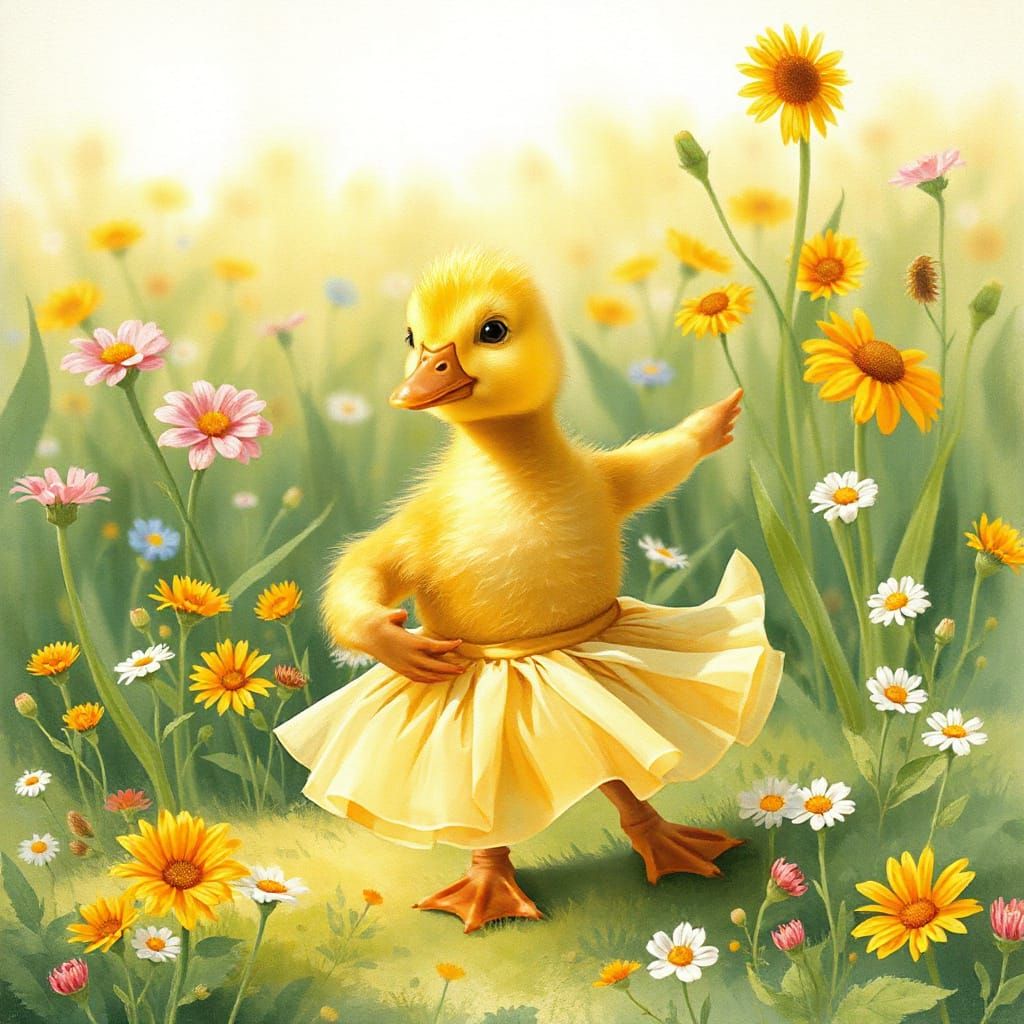 Duckling's Dance in a Sunny Meadow