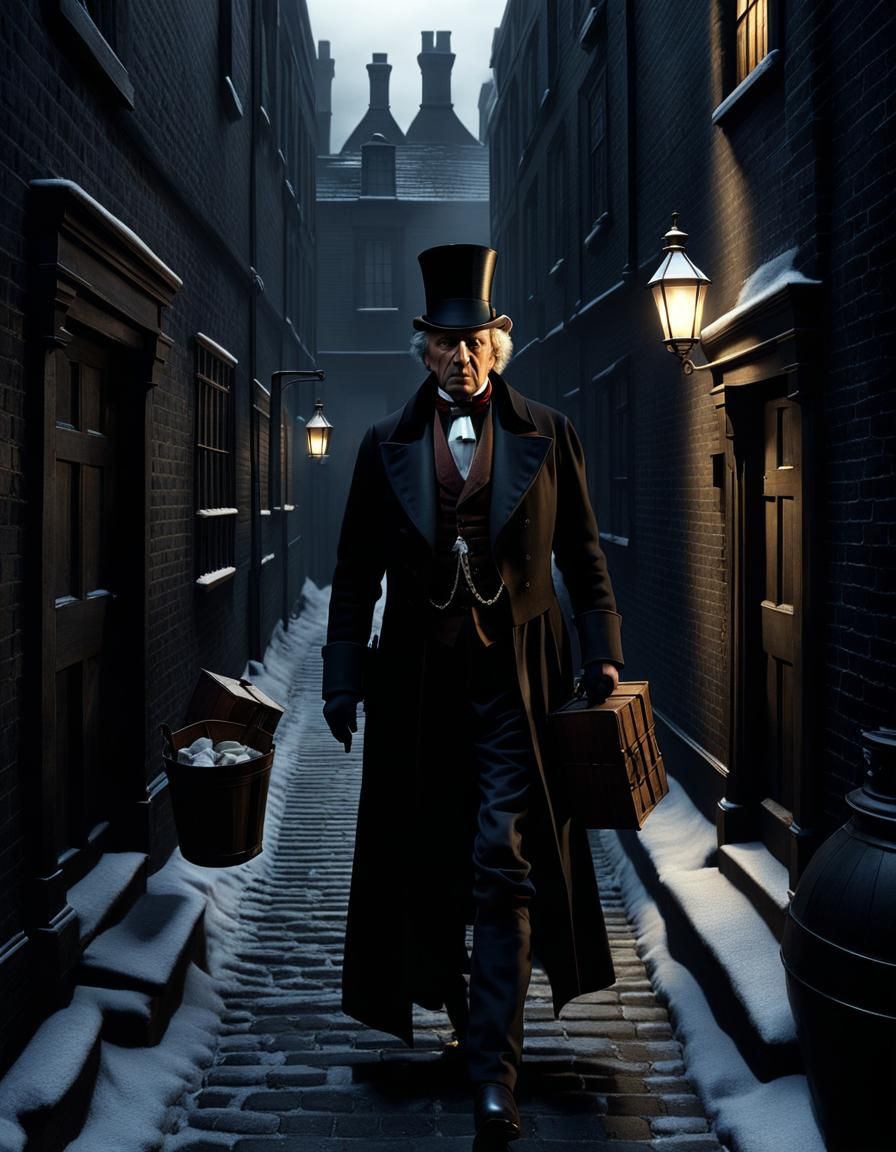 Ebenezer Scrooge in Dark Victorian Alley