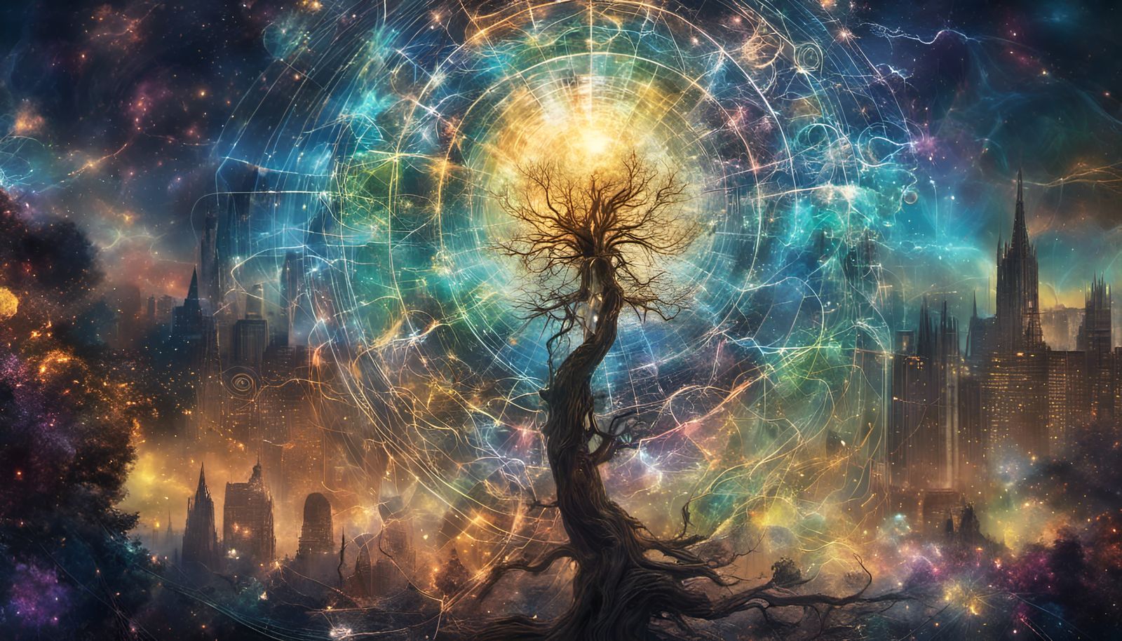 Futuristic City Ascends: Fractal Quantum Zentangle