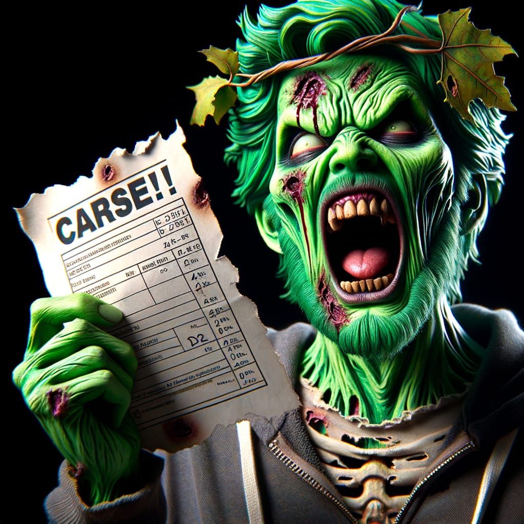 Green Screaming Zombie Angry Over Bad Test Grade