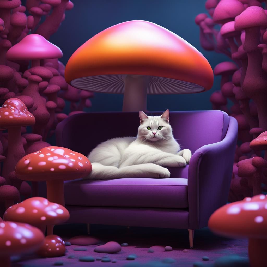 Cat Nap on Velvet Mushroom Couch