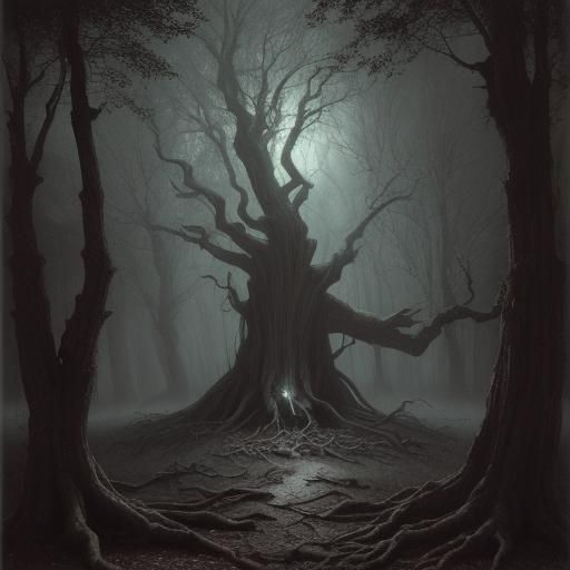 Haunted Oak Tree with Carved Face