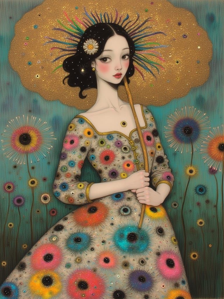 Golden Woman Portrait in Impressionistic Style