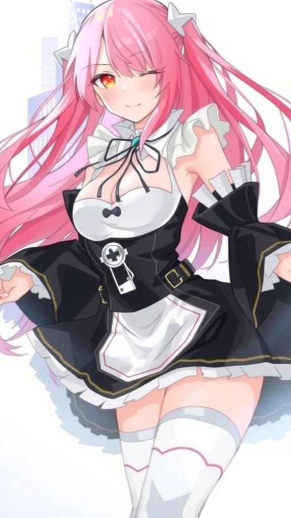 Heroic Anime Woman in Dynamic Manga Cityscape