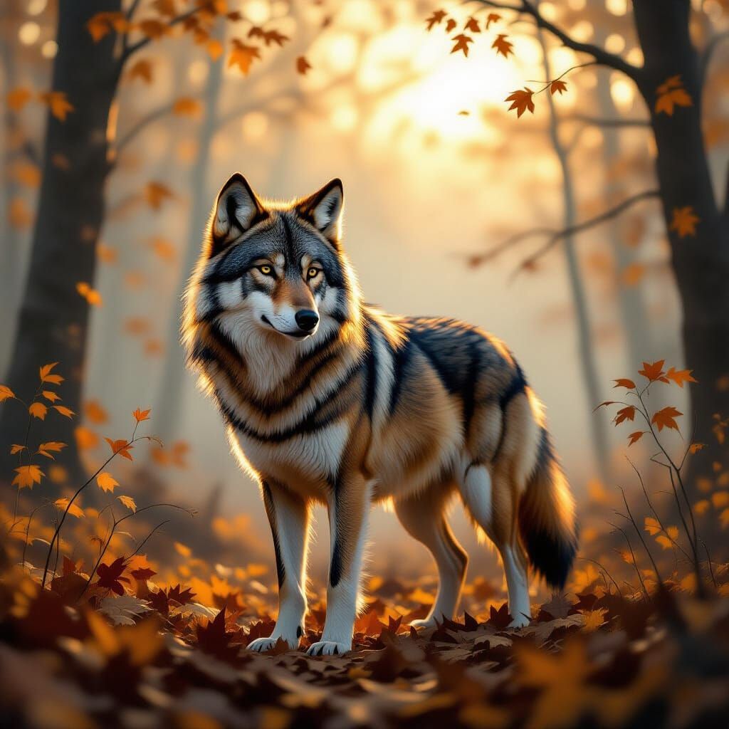 Majestic Wolf in Autumn Forest Concept Art
