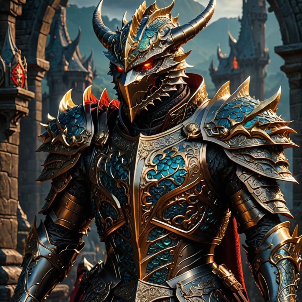 Dragon Knight in Intricate Armor, Detailed 8K Render