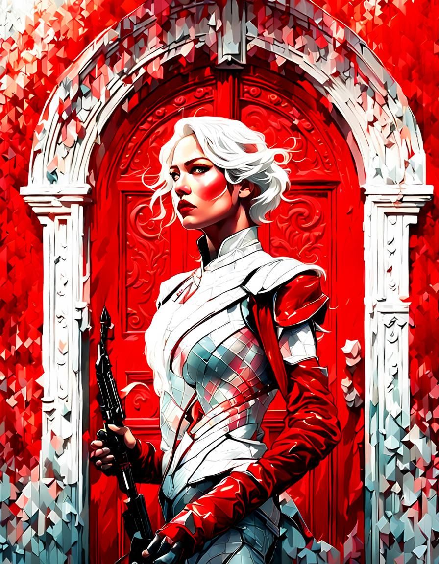 Voluptuous Woman Emerging From Red Fog: Art Nouveau Style