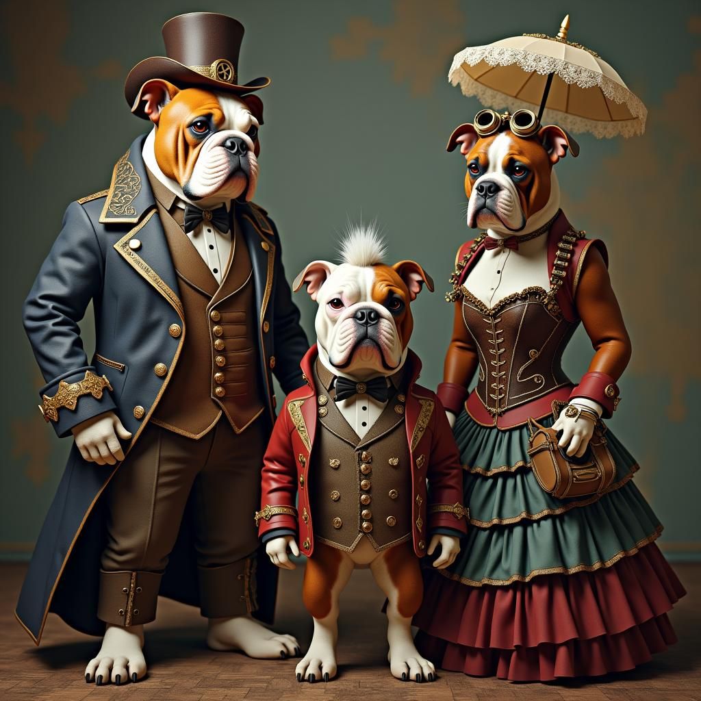 Steampunk Bulldogs in Victorian Setting: Detailed AI Art