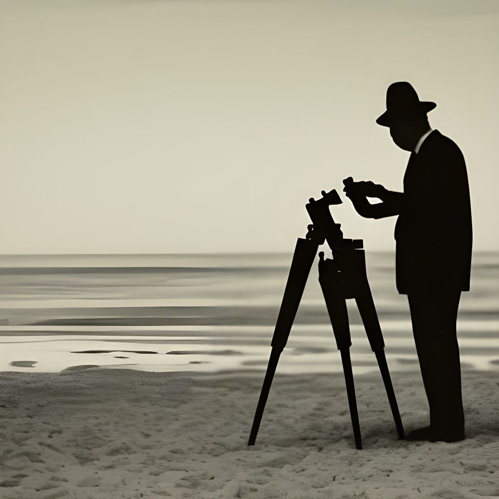 Man with Telescope Observes the Sea