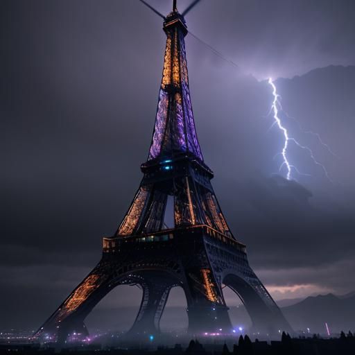 Eiffel Tower Under Electrifying Storm Cloud