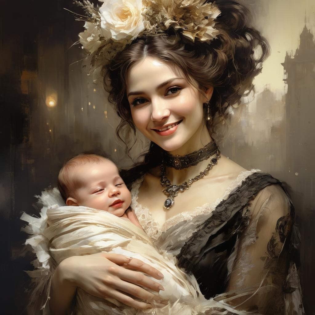 Wonderful mum with her newborn