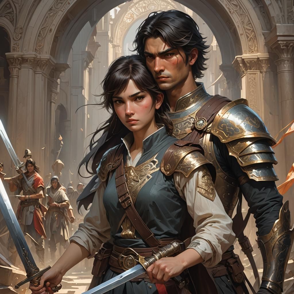Children with Swords: Hyperdetailed Artgerm-Style Portrait