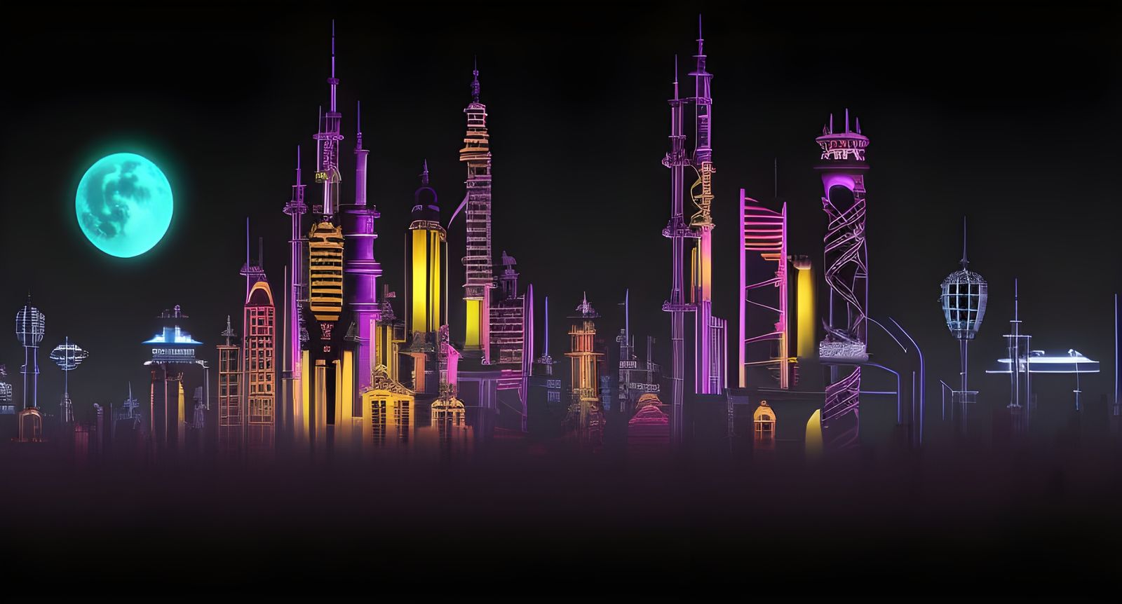 Steampunk Cityscape with Neon Lights