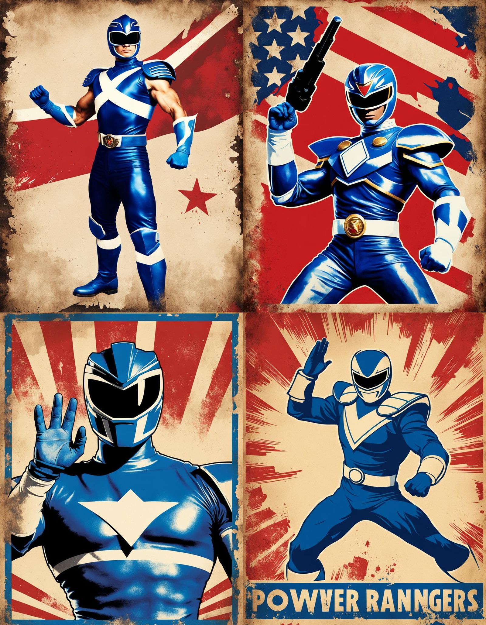 Blue Power Ranger Propaganda Poster in Social Realism Style