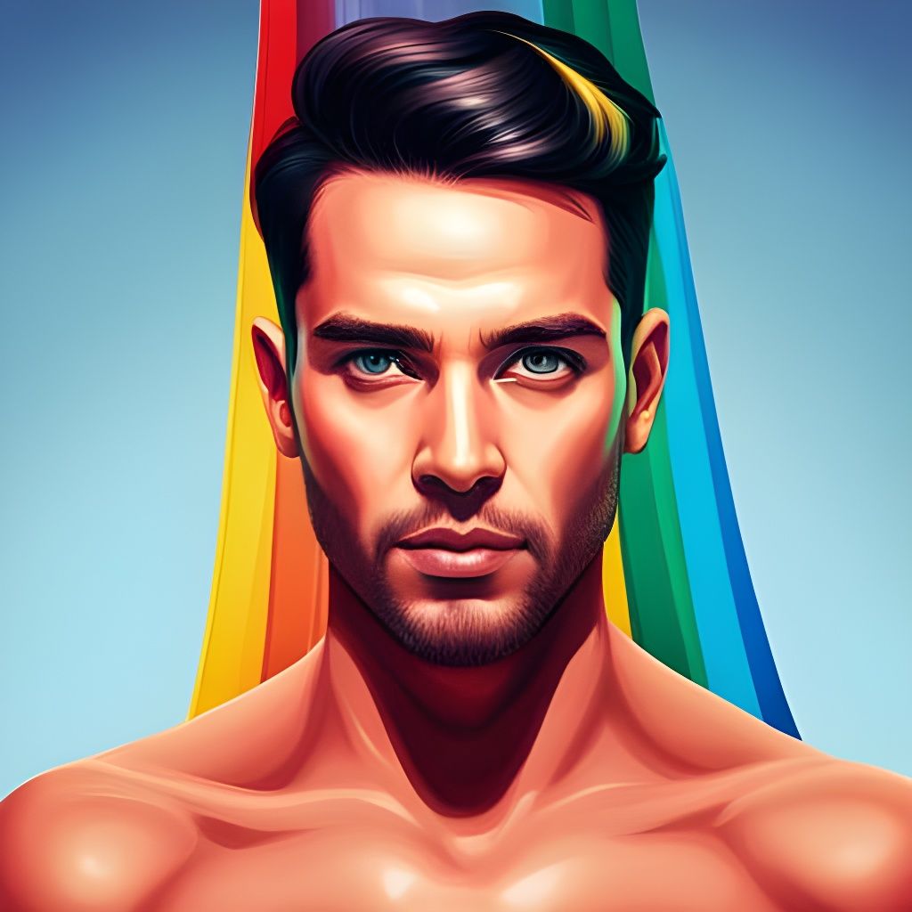 Detailed Portrait with Rainbow Flag, Digital Art