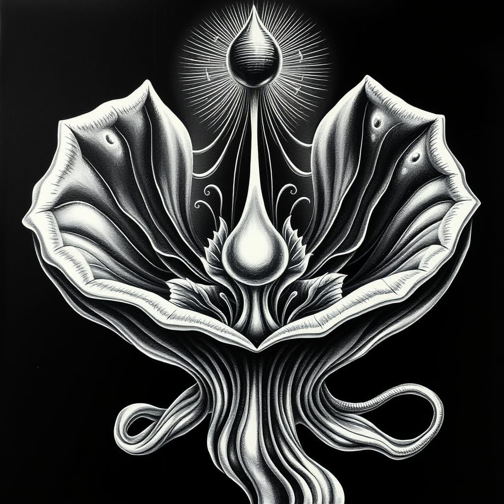 Surrealist Tattoo in Iridescent Black and White